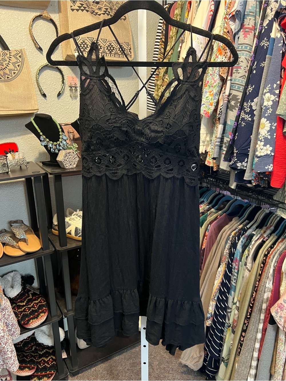 Justify Black Lace Bodice Ruffle Hem Dress
